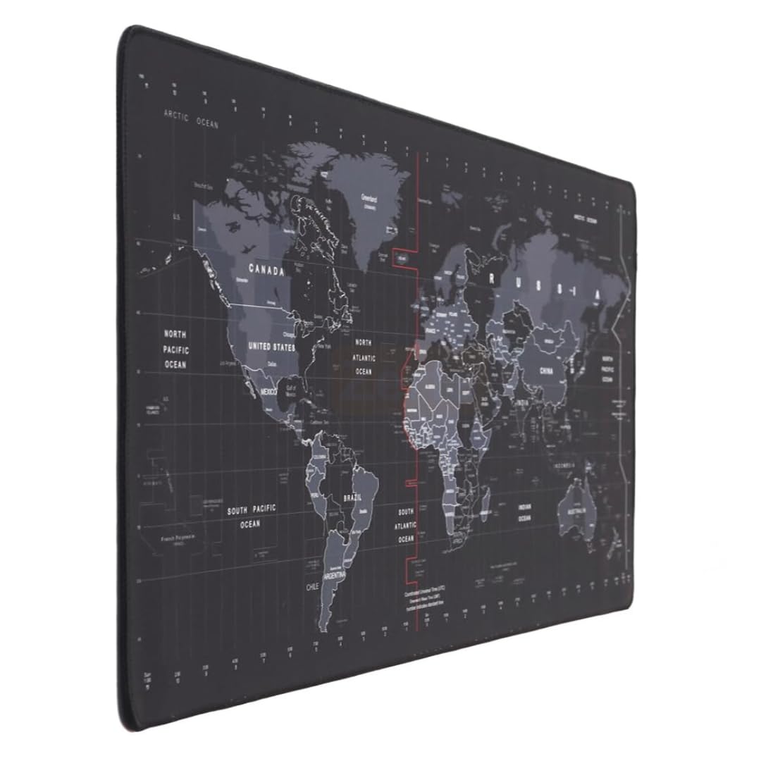 Zerfa Dünya Haritası Ekstra Büyük Genişletilmiş Kaymaz Kauçuk Oyun Mouse Pad & Klavye Masa Mat Bilgisayar Aptop için (900 mm X 400 mm X 2 mm) L Zmp253 Siyah (Dünya Haritası, 90 X 40 cm)
