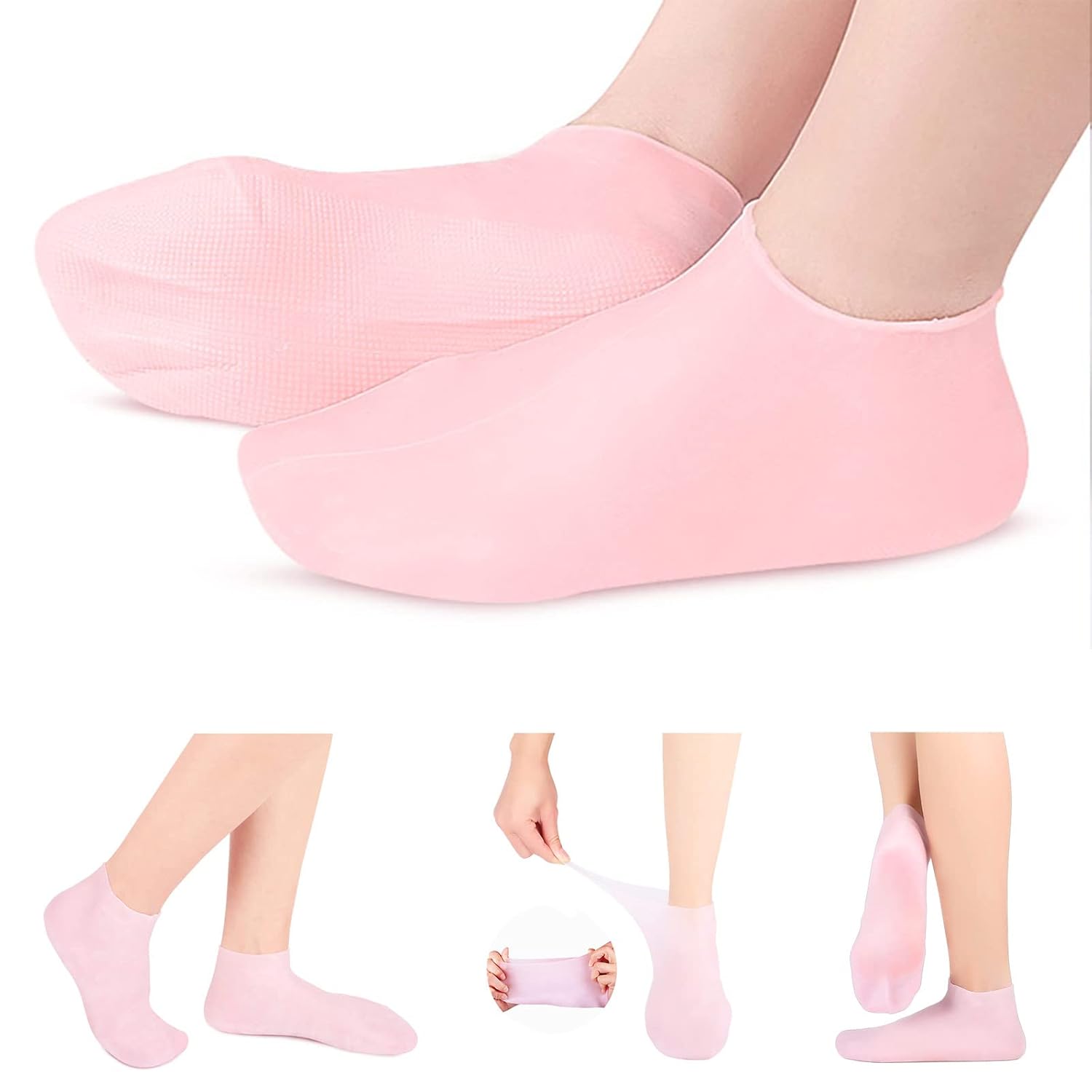 KVMDAZ Kadınlar için Silikon Çoraplar, Nemlendirici Ayak Çorapları, Yumuşak Jel Çoraplar, Aloe Çorapları, Kuru Ayakları Onarmak için Kadın Spa Pedikür Çorapları, Çatlak Topuk ve Yumuşatma Kaba Cilt, Nasır