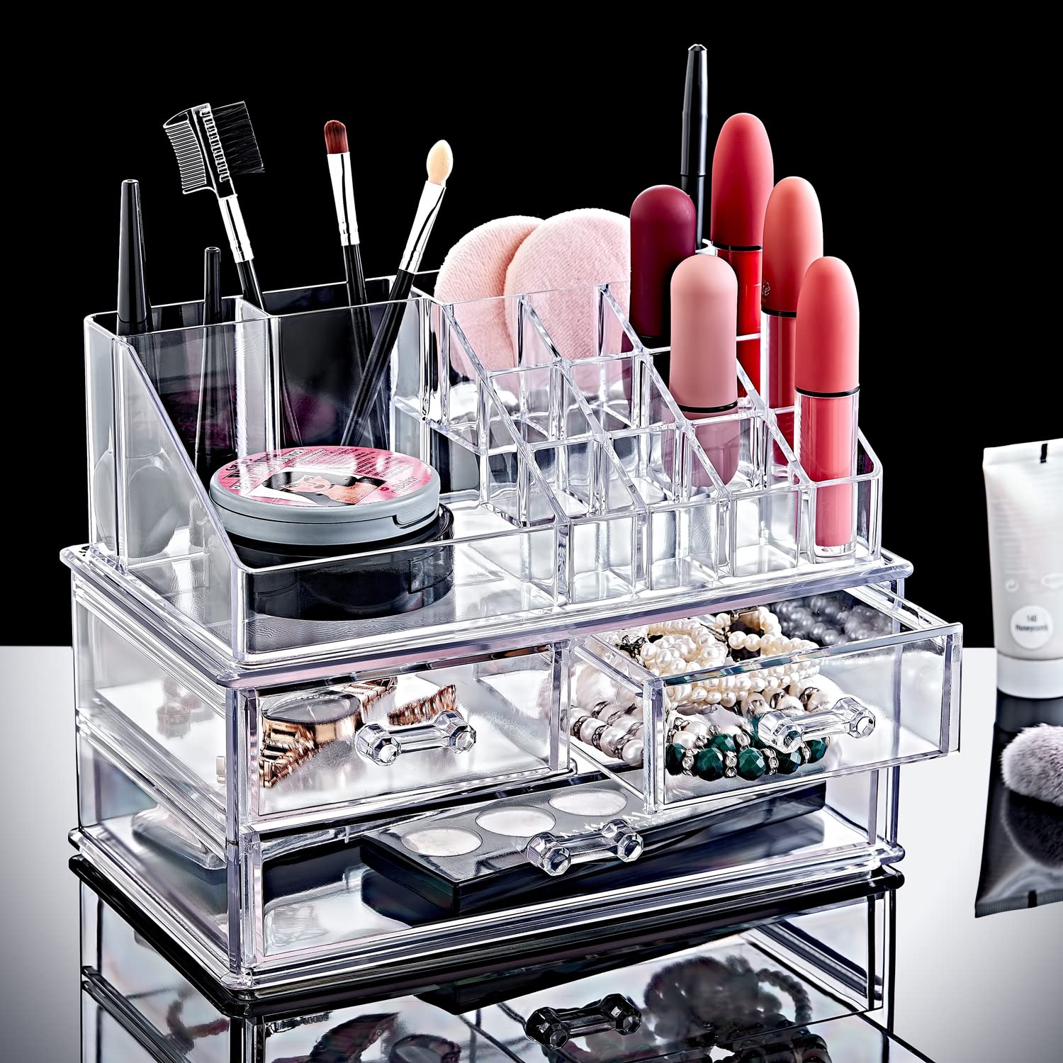 Deconox 20 Bölmeli Üç Çekmeceli Akrilik Makyaj Organizeri, 20 Gözlü Organizer