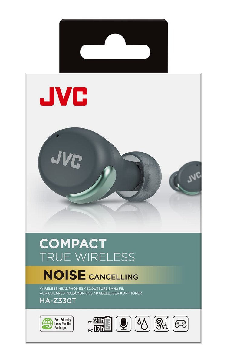 JVC HA-Z330T-G kompakt gerçek kablosuz kulaklık, aktif gürültü önleme, düşük ağırlık, şık tasarım, BT 5.2, su geçirmez (IPX4), 21 saat çalma süresi, oyunlar için düşük gecikme modu, (yeşil)