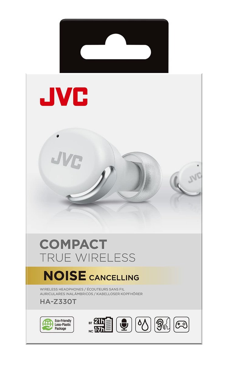 JVC HA-Z330T-W - Kompakt Gerçek Kablosuz Kulaklık, Aktif Gürültü Önleme, Düşük Ağırlık, Şık Tasarım, BT 5.2, (IPX4), 21 Saat Çalma Süresi, Oyunlar için Düşük Gecikme Modu, (Beyaz), Kulak İçi