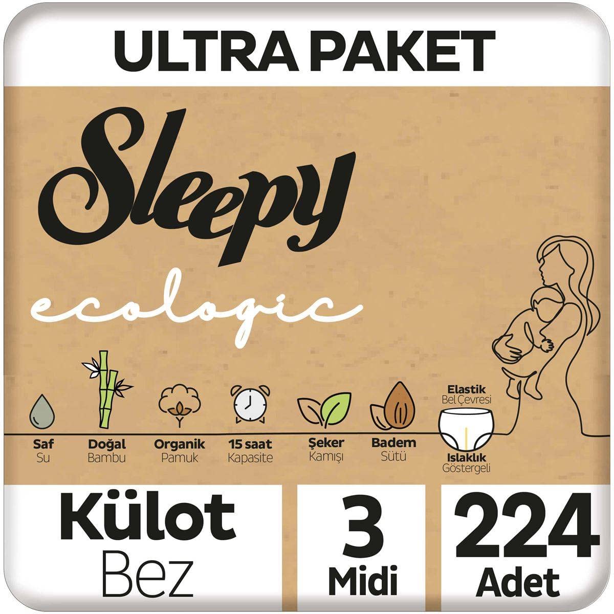 Sleepy Ecologic Ultra Paket Külot Bez 3 Numara Midi 224 Adet