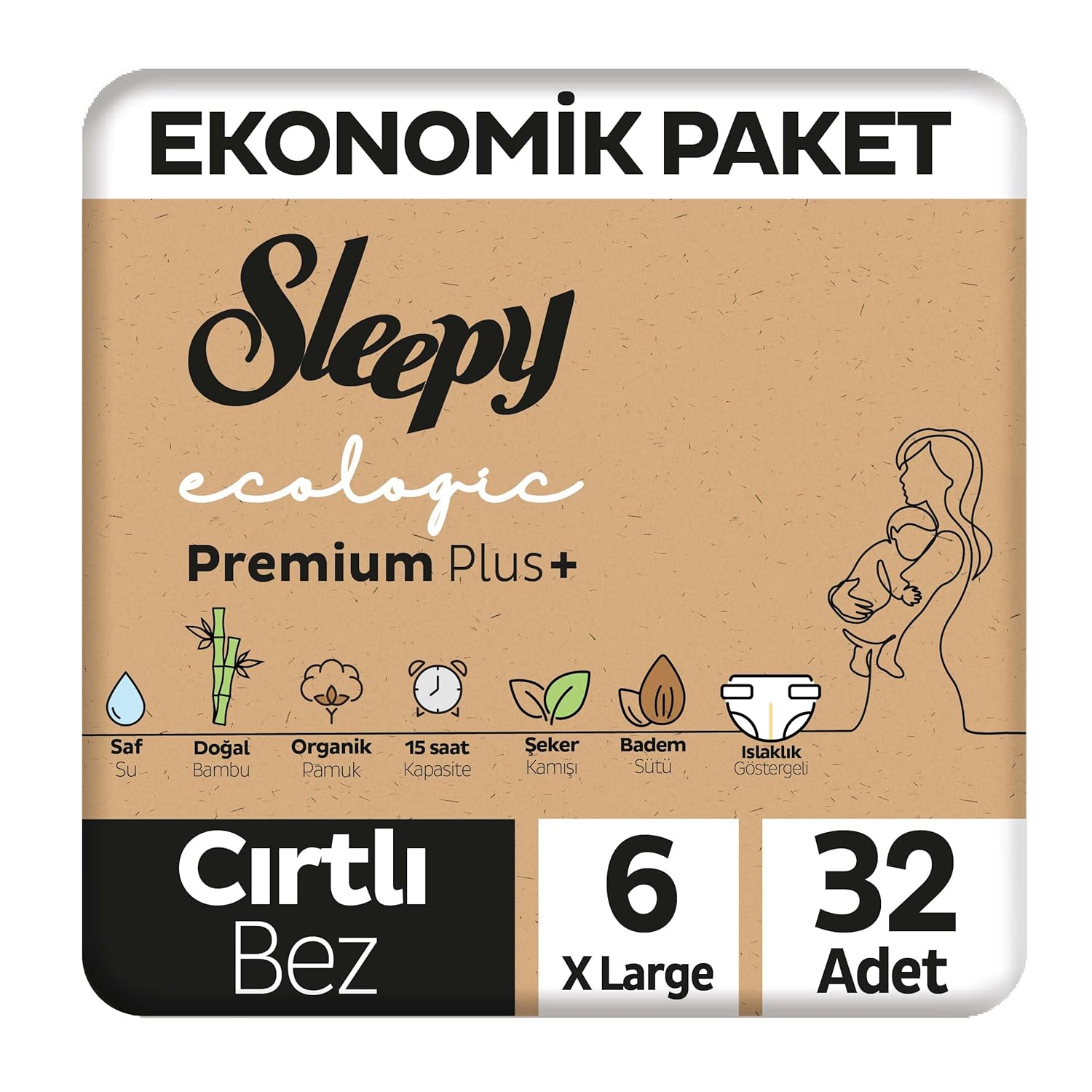 Sleepy Ecologic Ekonomik Paket Bebek Bezi 6 Numara Xlarge 32 Adet
