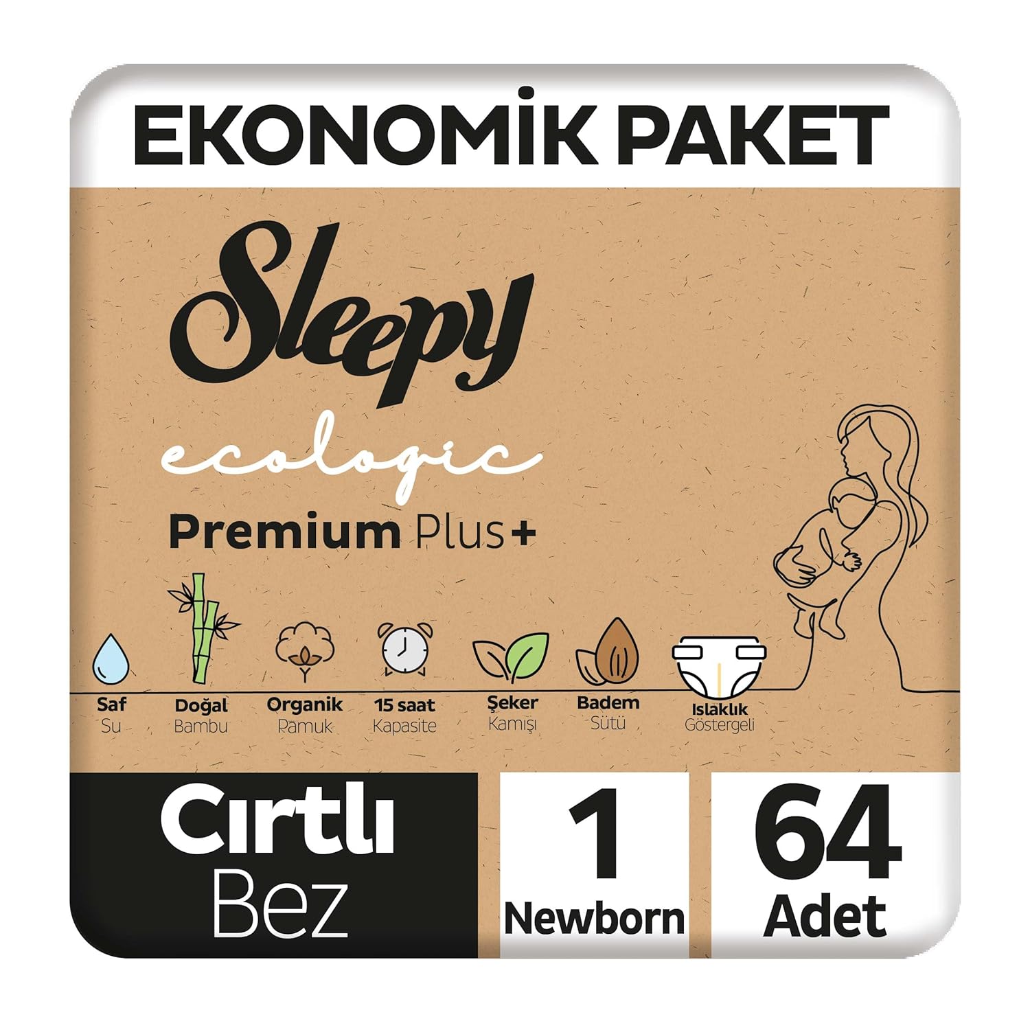 Sleepy Ecologic Ekonomik Paket Bebek Bezi 1 Numara Yenidoğan 64 Adet