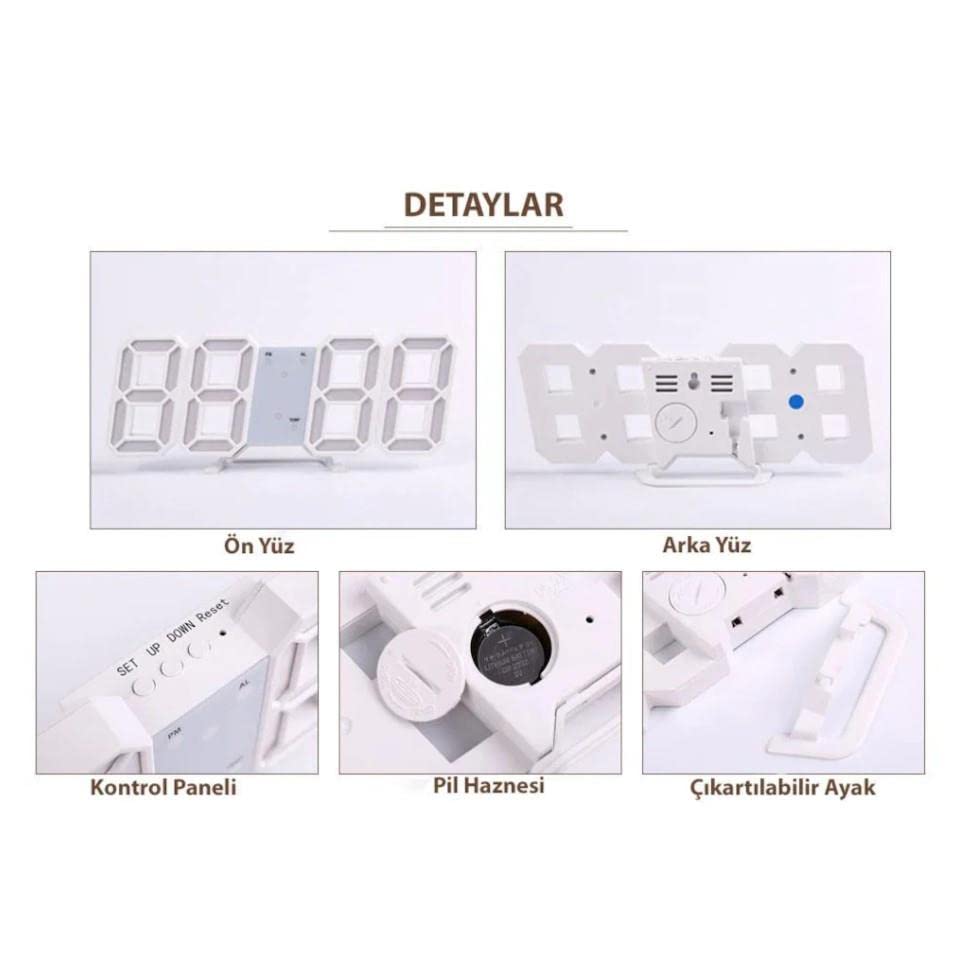 Valkyrie Beyaz LED Dijital Dekoratif Masa veya Duvar Saati