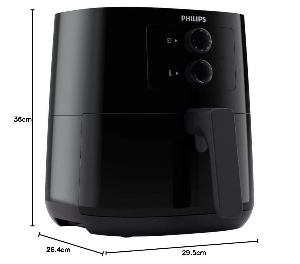 Philips Essential Airfryer sıcak hava fritözü, 4,1 litre tava, yağsız fritöz, Rapid Air teknolojisi, HomeID uygulaması, zaman ve sıcaklık kontrolü, siyah (HD9200/90)
