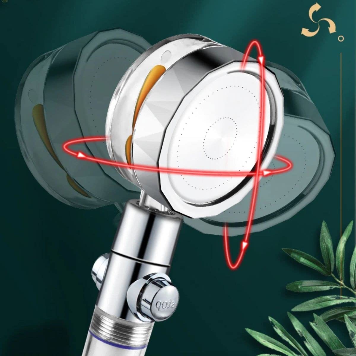 BUFFER® Turbo Pervaneli ve Filtreli Su Tasarruflu 360 Derece Dönebilen Ayarlanabilir Tazyikli Duş Başlığı