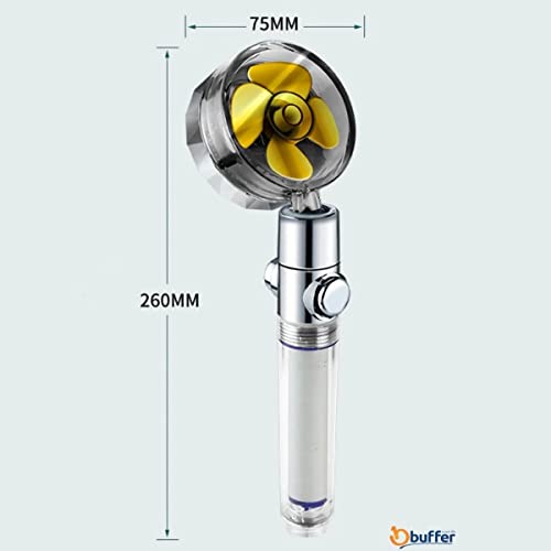 BUFFER® Turbo Pervaneli ve Filtreli Su Tasarruflu 360 Derece Dönebilen Ayarlanabilir Tazyikli Duş Başlığı