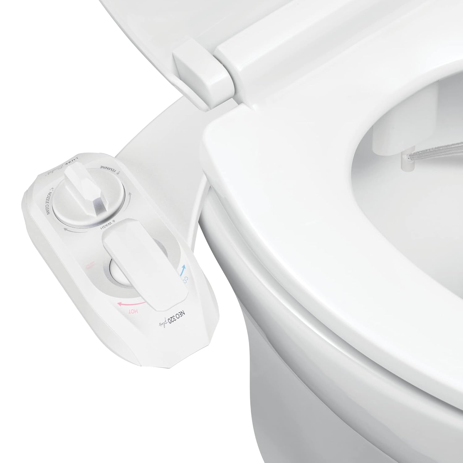 LUXE Bidet NEO 320 Plus – Yeni Nesil Sıcak Su Bide Klozet Kapağı Eklentisi, Yenilikçi EZ-Kaldırma Menteşeleri, Çift Nozullu ve 360° Kendini Temizleme Modu (Beyaz)