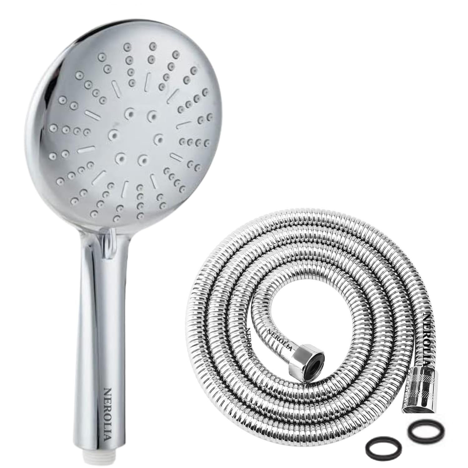 NEROLIA Power Shower Lüks Duş Seti - 3 farklı Püskürtmeli Full Krom Kaplama El Duşu + 175 cm Ekstra Uzun Banyo Duş hortumu