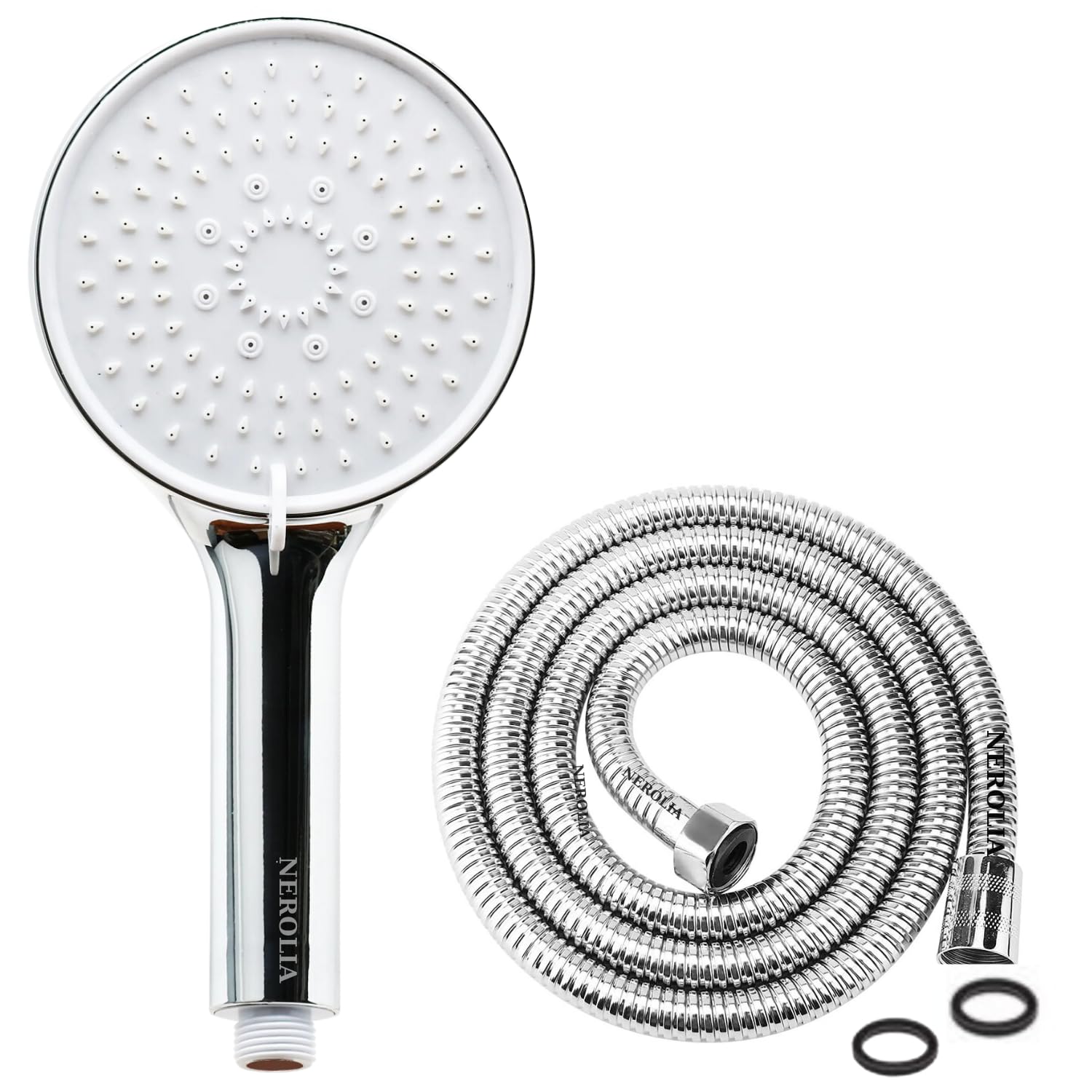 NEROLIA StoneSeries Lüks Duş Seti - 3 farklı Püskürtmeli Full Krom Kaplama El Duşu + 170 cm Çift Kenetli Duş Spirali