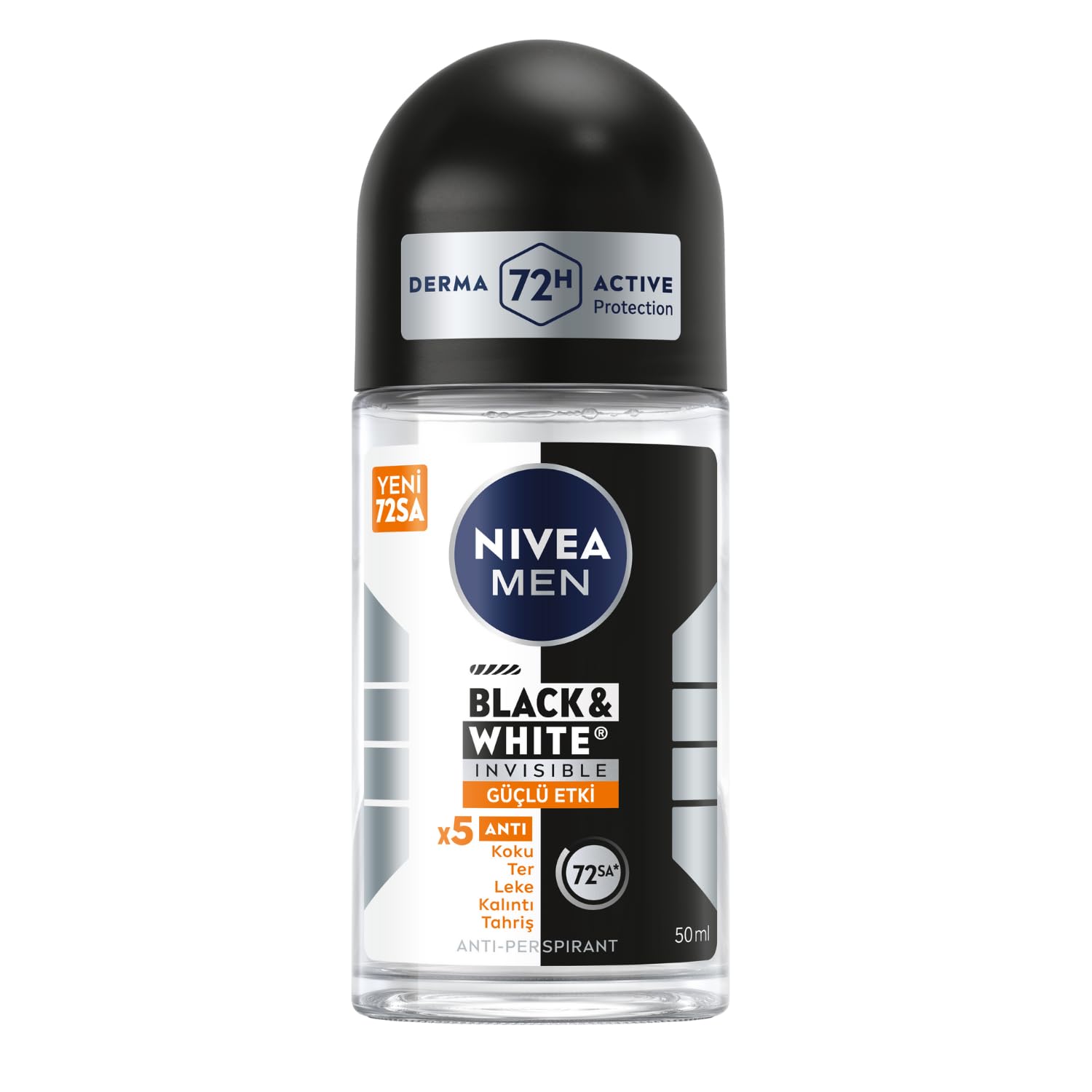 NIVEA Men Erkek Roll On Deodorant Black&White Invisible Güçlü Etki 50 ml,72 Saat Anti-perspirant Koruma