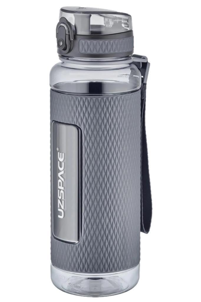 Uzspace FiftyFifty 1100ml -MEGA BÜYÜK BOY- Tritan Su Matarası Silikon Korumalı Kaydırmaz Gövde Gri
