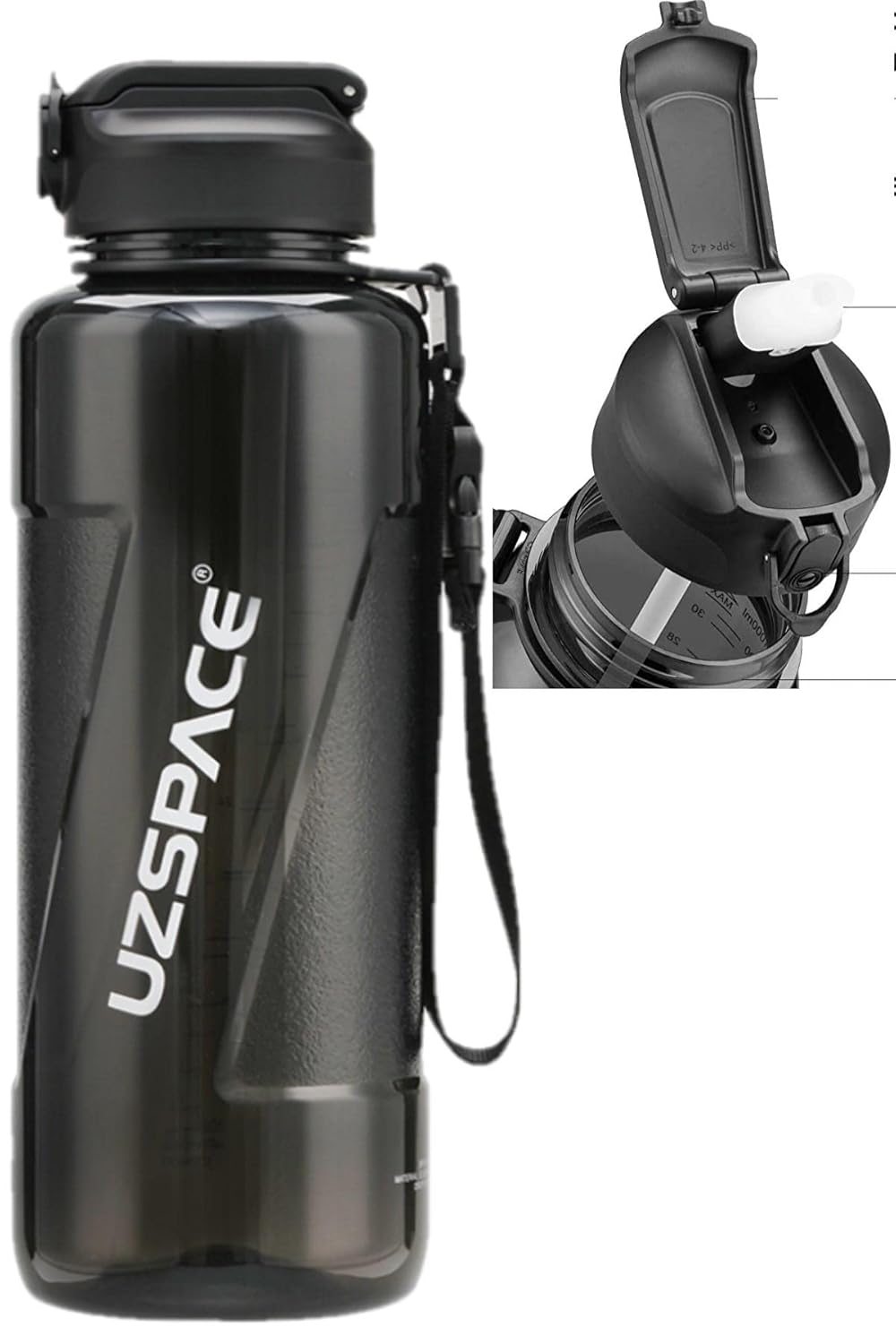 Uzspace FiftyFifty PİPETLİ MEGA BOY 1500ml Tritan Su Matarası Siyah