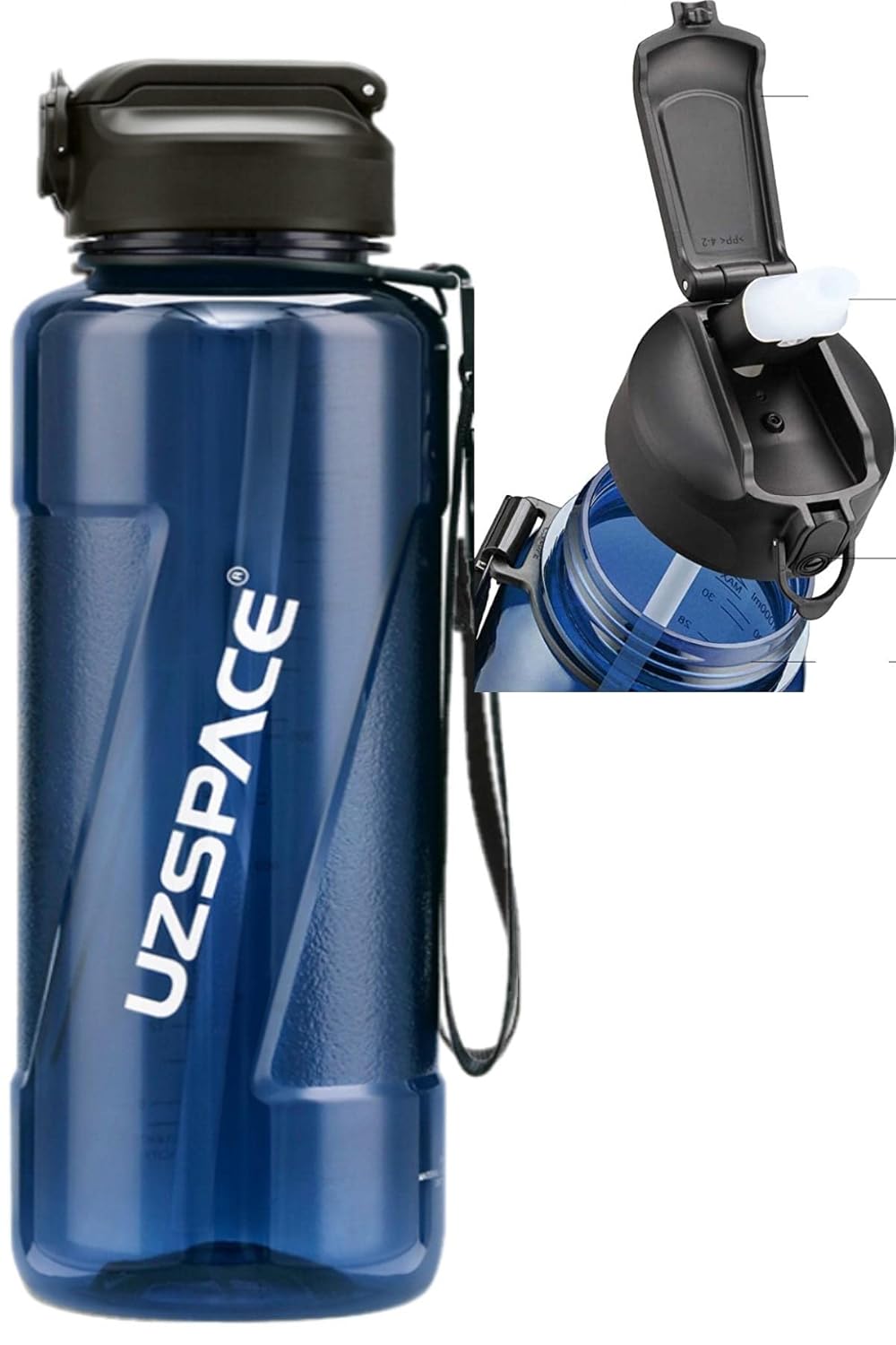 Uzspace FiftyFifty PİPETLİ MEGA BOY 1500ml Tritan Su Matarası Lacivert