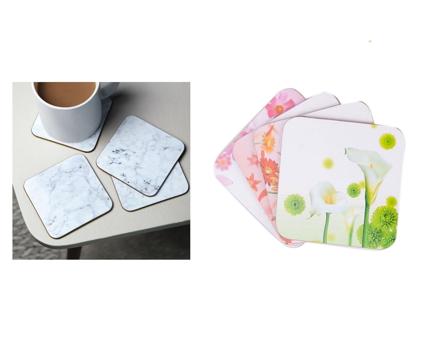 Bosphorus Homi AHŞAP BARDAK ALTLIĞI 4 ADET ÇİÇEK DESEN 9x9cm