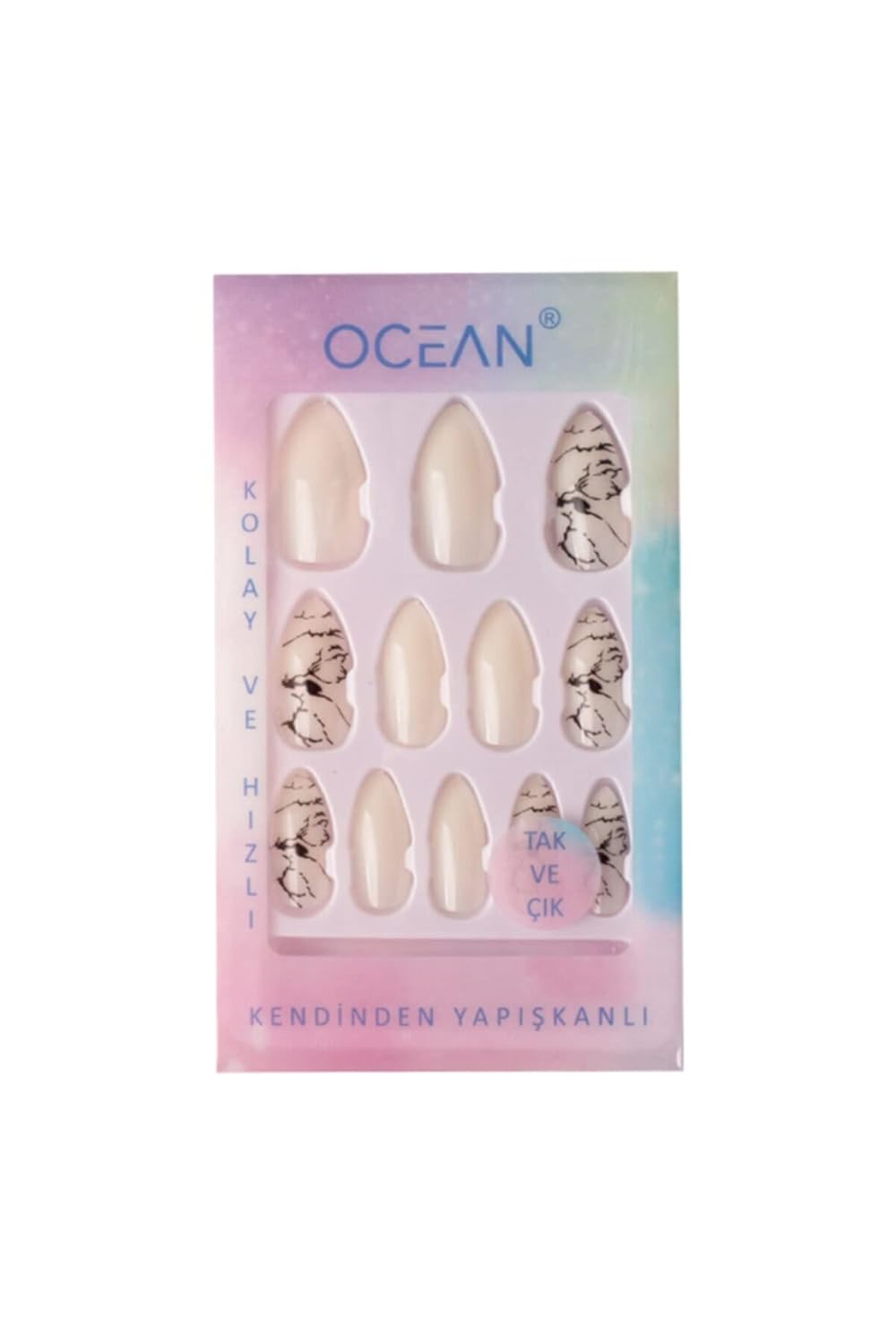 Ocean Takma Tırnak, Badem, Plastik, 12li, Kendinden Yapışkanlı