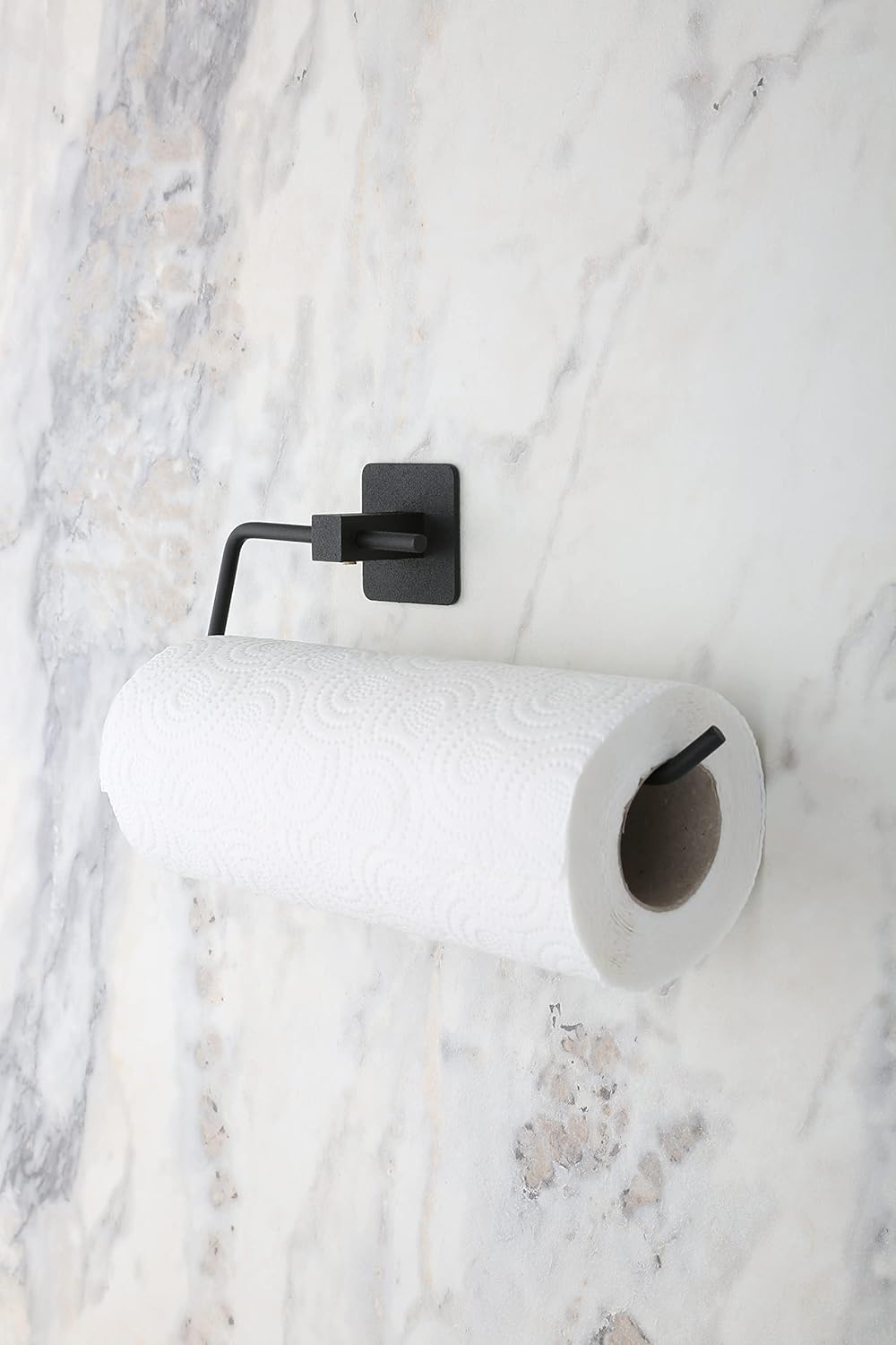 Siyah Kare Kağıt Havluluk, Yapışkanlı ve Vidalı Montajlı Duvara Monte Rulo Havlu Askısı, Mat Siyah Mutfak ve Banyo Aksesuarı