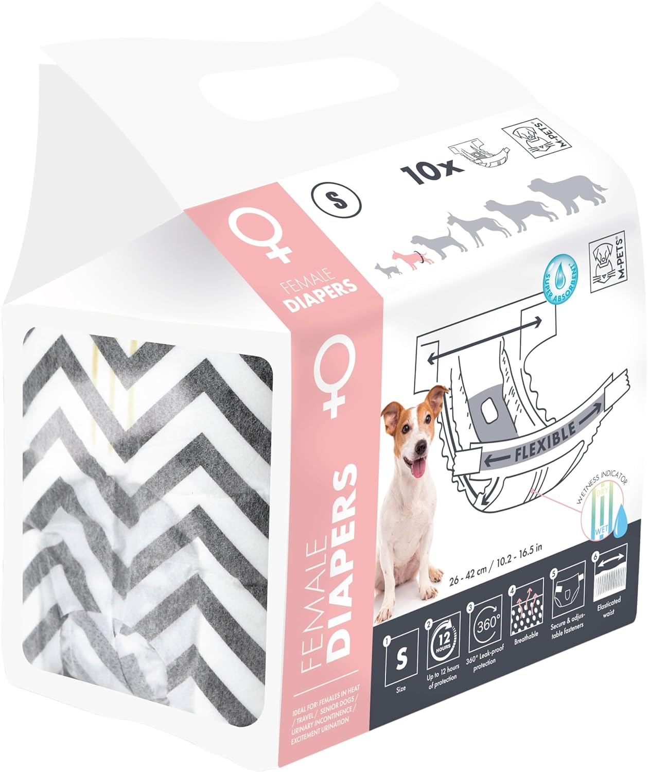 M-PETS DIAPERS DİŞİ KÖPEKLER İÇİN KÜLOT (S) 10LU