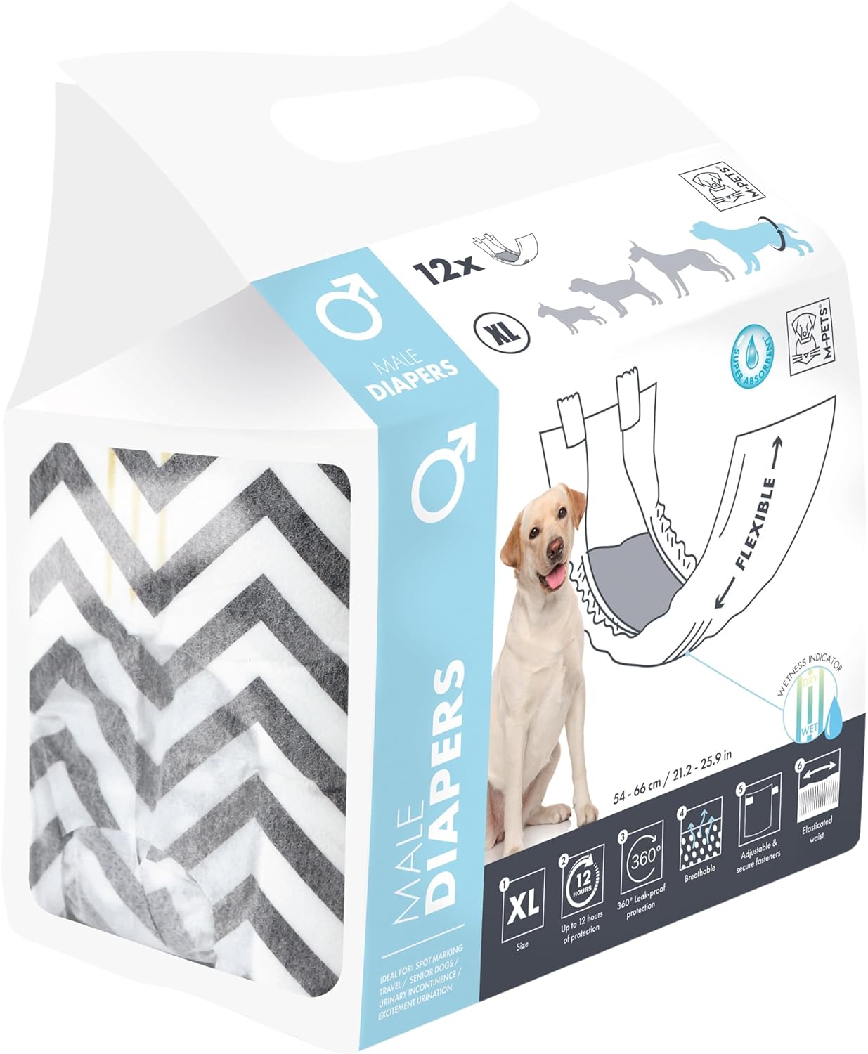 M-PETS DIAPERS ERKEK KÖPEKLER İÇİN KÜLOT (XL) 12Lİ