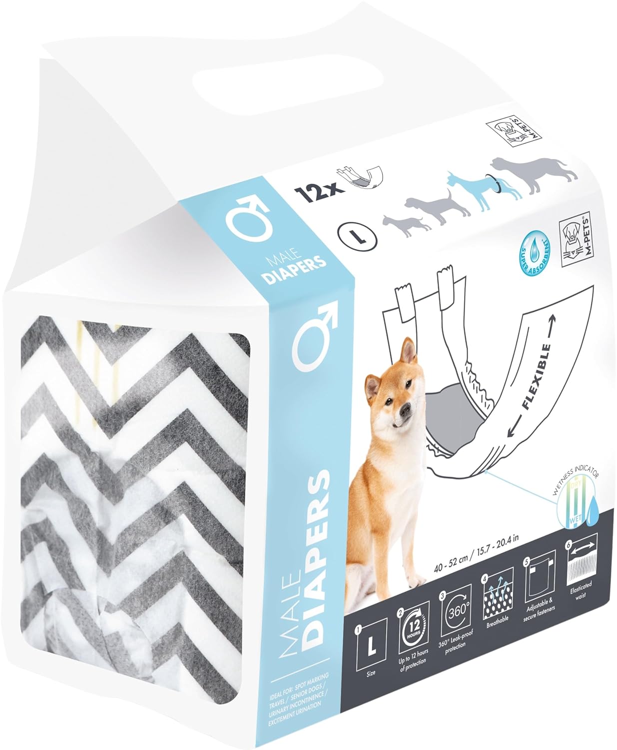 M-PETS DIAPERS ERKEK KÖPEKLER İÇİN KÜLOT (L) 12Lİ