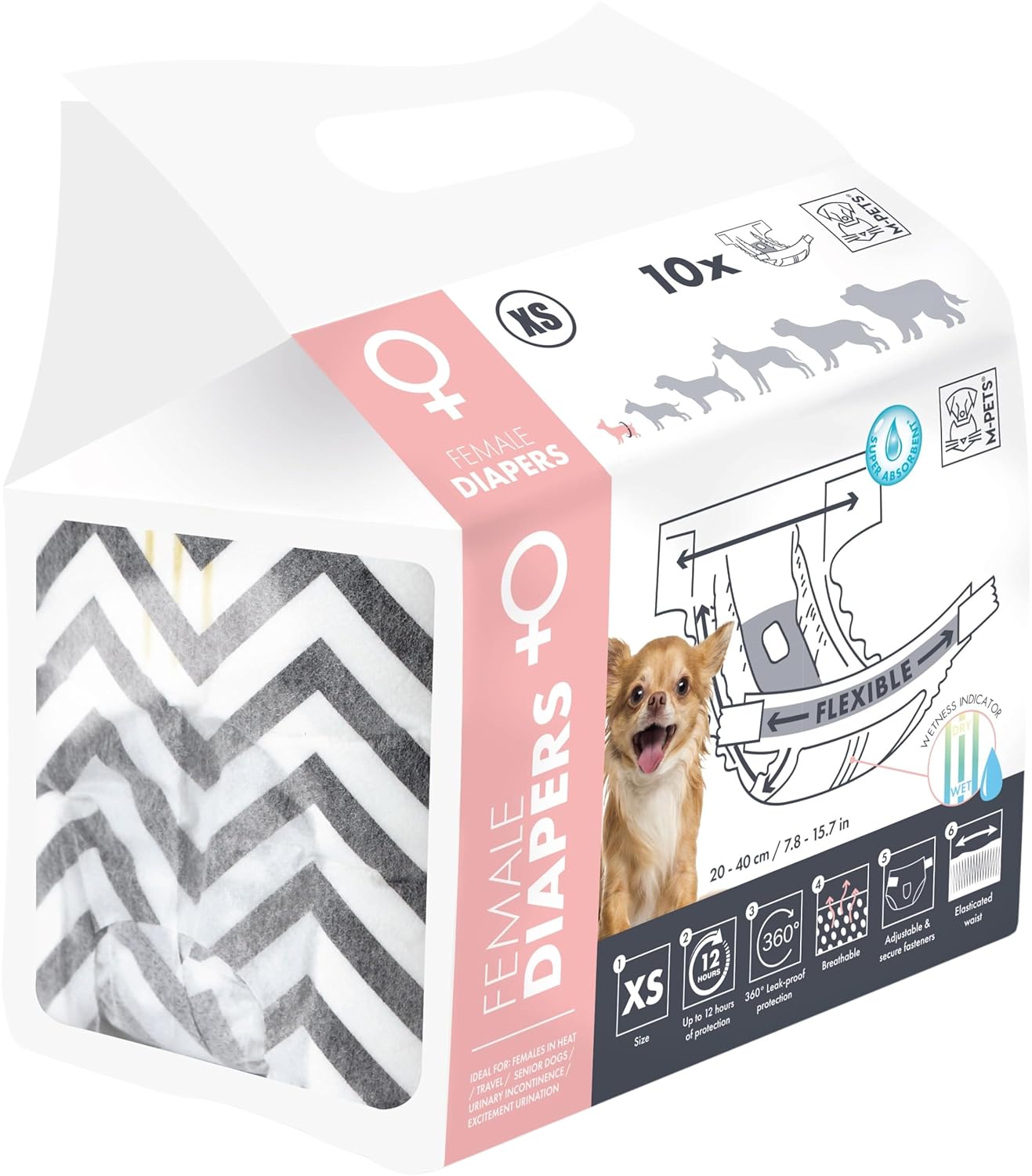 M-PETS DIAPERS DİŞİ KÖPEKLER İÇİN KÜLOT (XS) 10LU