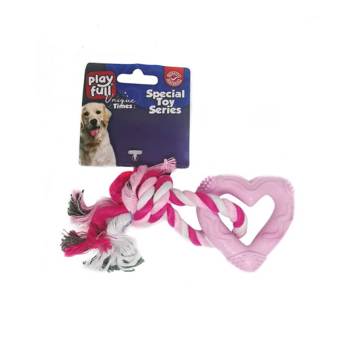 PF-4050-Playfull Kalp Şeklinde İpli Köpek Diş Kaşıma Oyuncağı 18 Cm