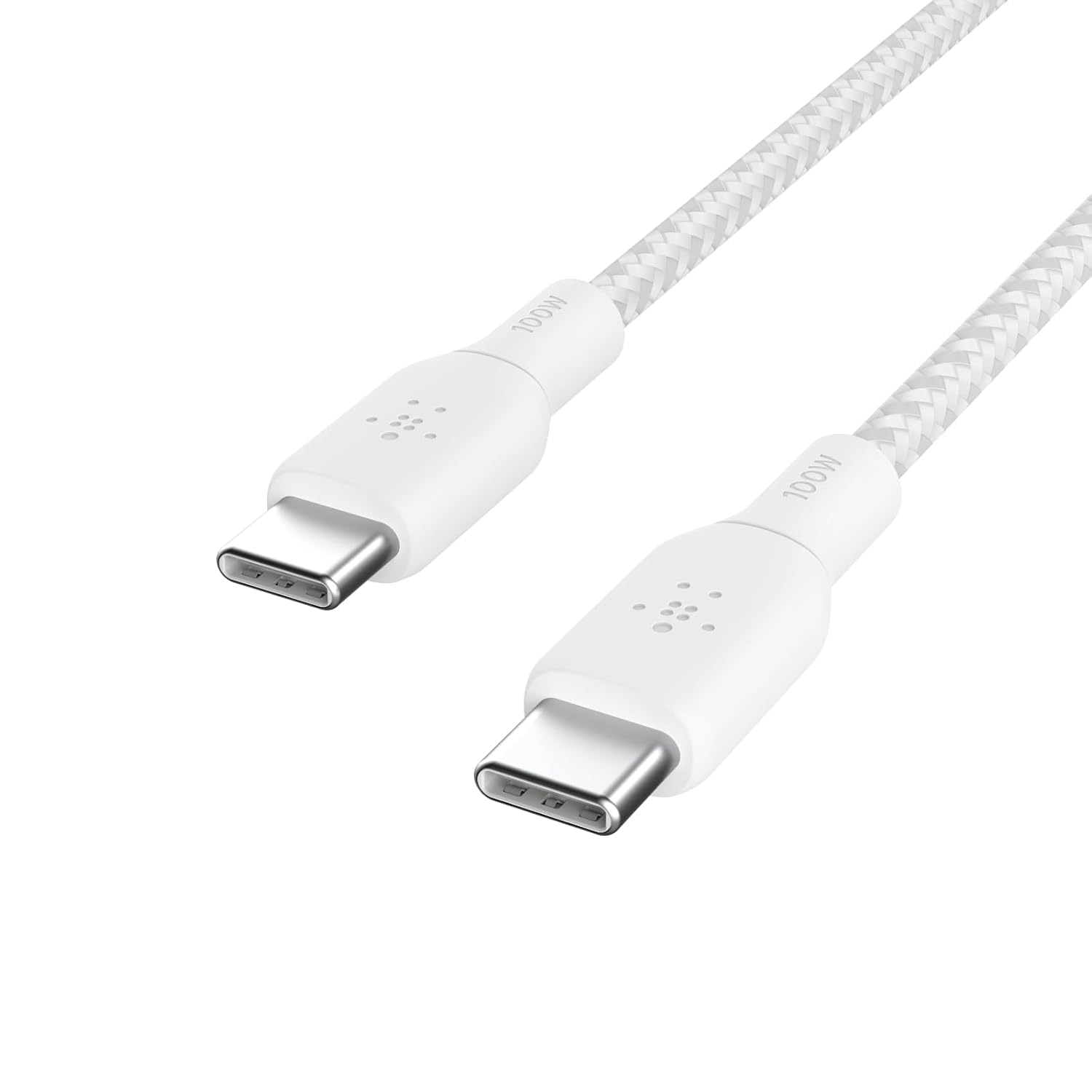 Belkin USB-C - USB-C Kablosu, 100 W Güç Dağıtımı iPad Pro, MacBook, Galaxy ve Diğer Aygıtlar için Çift Örgülü Naylon Kılıflı USB-IF Sertifikalı 2.0 Şarj Kablosu (2 m) Beyaz