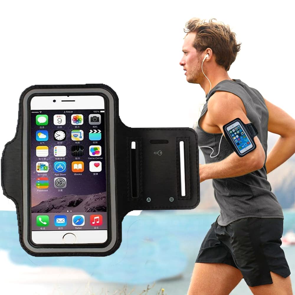 Coverzone İphone Samsung Xiaomi Huawei ile uyumlu Universal 6,3" inç e Kadar Uyumlu Anahtar Koyma Bölmeli Spor, Koşu,Yürüyüş için Kol Bandı Siyah