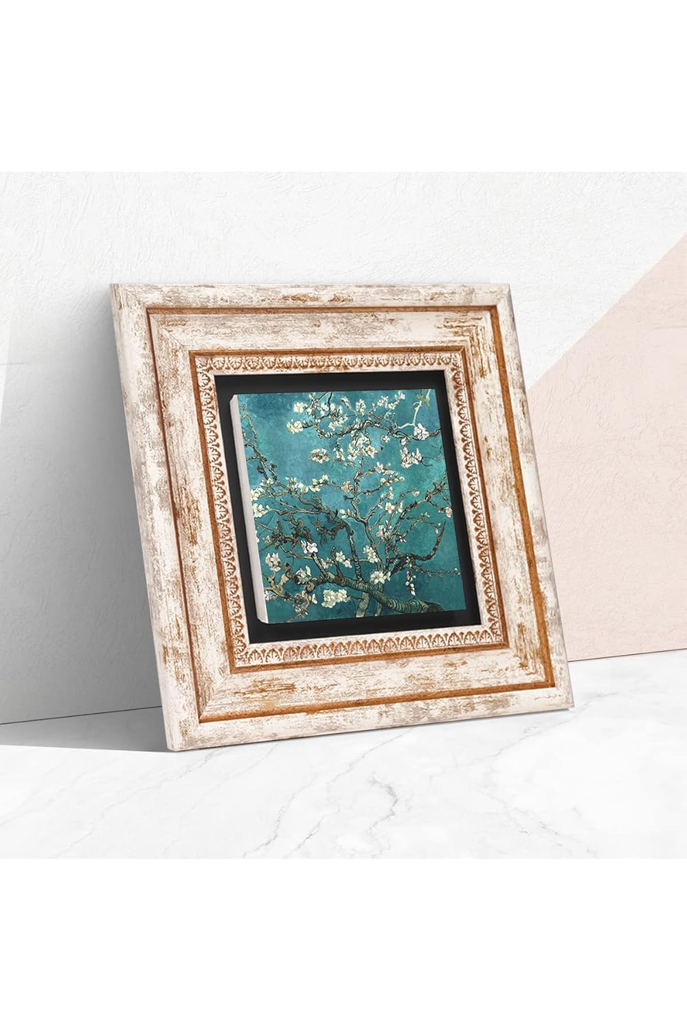 Pinecone Stone Van Gogh Badem Ağacı Taş Duvar Tablosu - Çerçeveli Taş Tablo - Dekoratif Duvar Sanatı - Modern Ev ve Ofis Duvar Dekoru T1-64