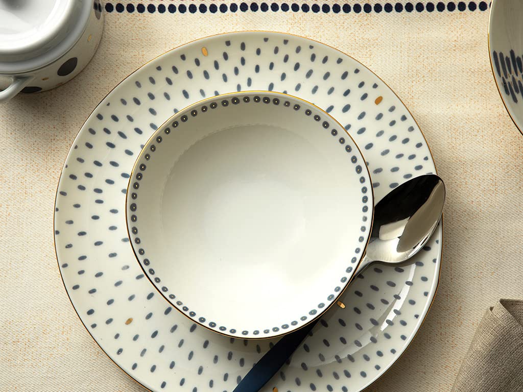 English Home Navy Dots Porselen Kase, Mavi-Beyaz, 15 cm