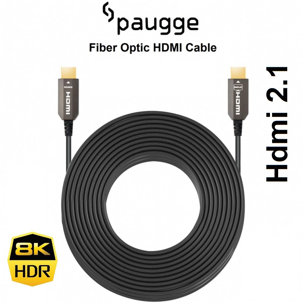 Paugge AOC Fiber Hdmi 2.1 Kablo - 48Gbps, 8K 60Hz, 4K 120Hz, 4K 60Hz, eARC, HDR, D-HDR, HDCP2.3, Dolby Vision, Dolby Atmos (15 Metre)