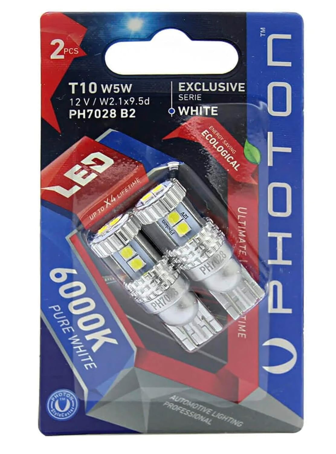 Photon T10 W5w Dipsiz Geri Vites/Tavan/Park/Plaka LED Ampulleri, 2'li Set, Beyaz