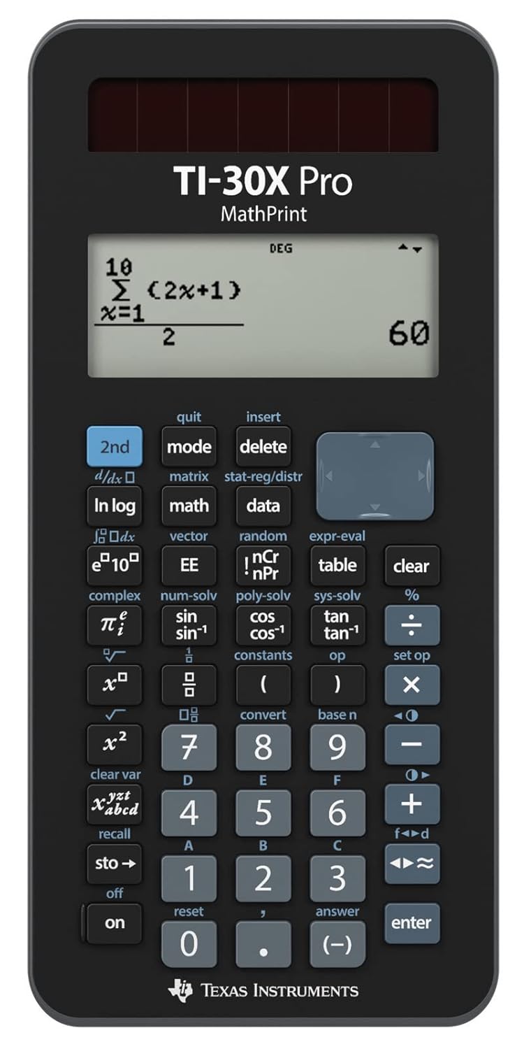 Texas Instruments TI-30X Pro Mathprint okul hesap makinesi (4 satırlı yüksek çözünürlüklü ekran, güneş enerjisi ve pille çalışır), siyah