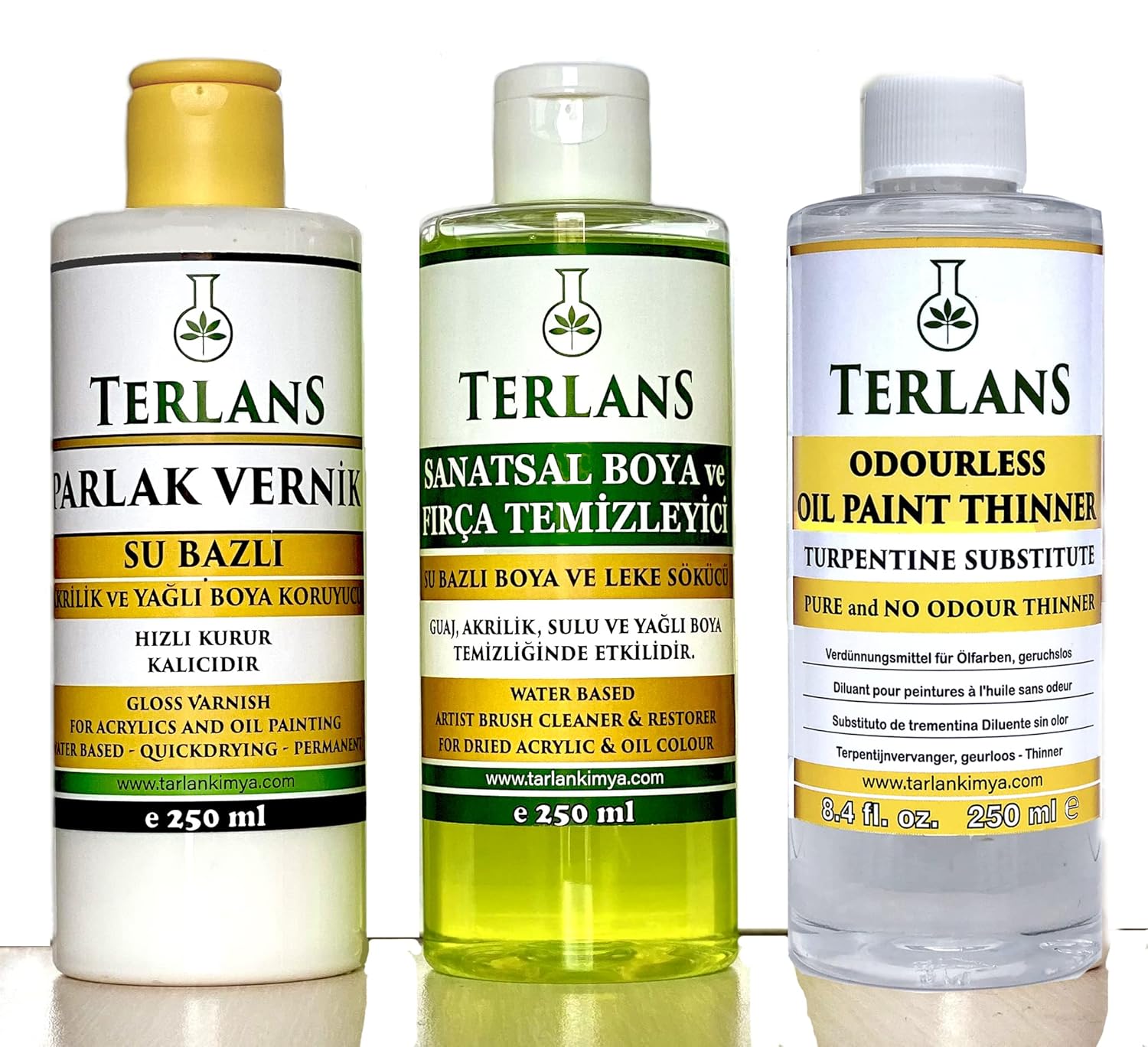 Terlans Yağlı Boya Seti Yardımcı Malzemeler Terebentin - Vernik - Boya Temizleyici 3 x 250 ml