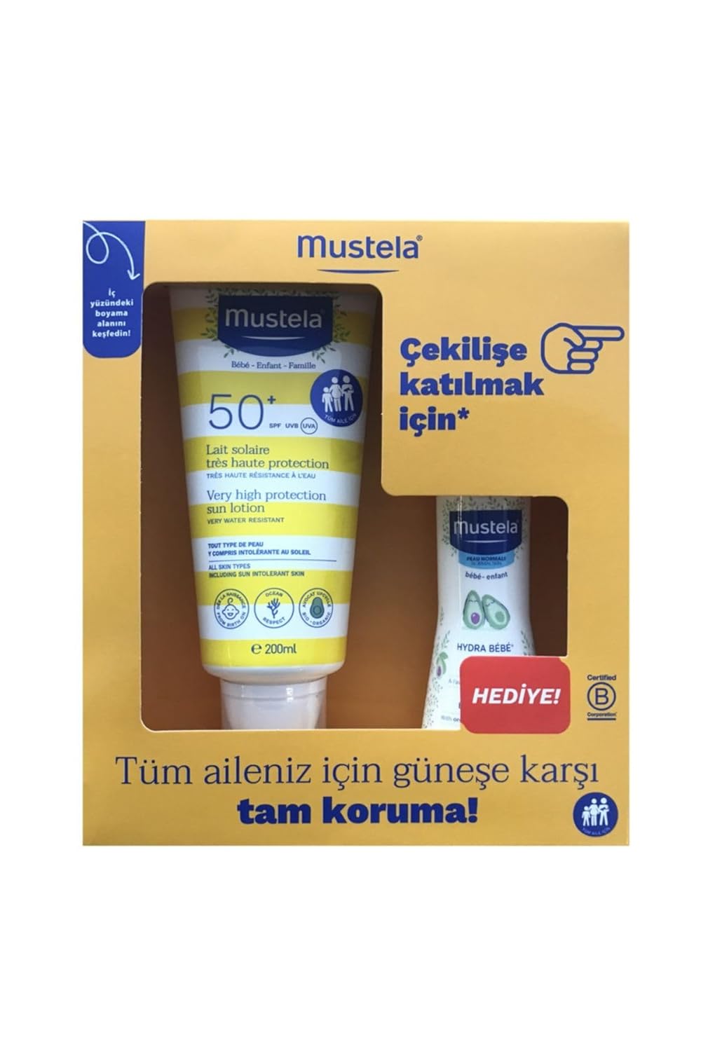 mustela Güneş Losyonu SPF50 200 ml + mustela Hydra Bebe 100 ml