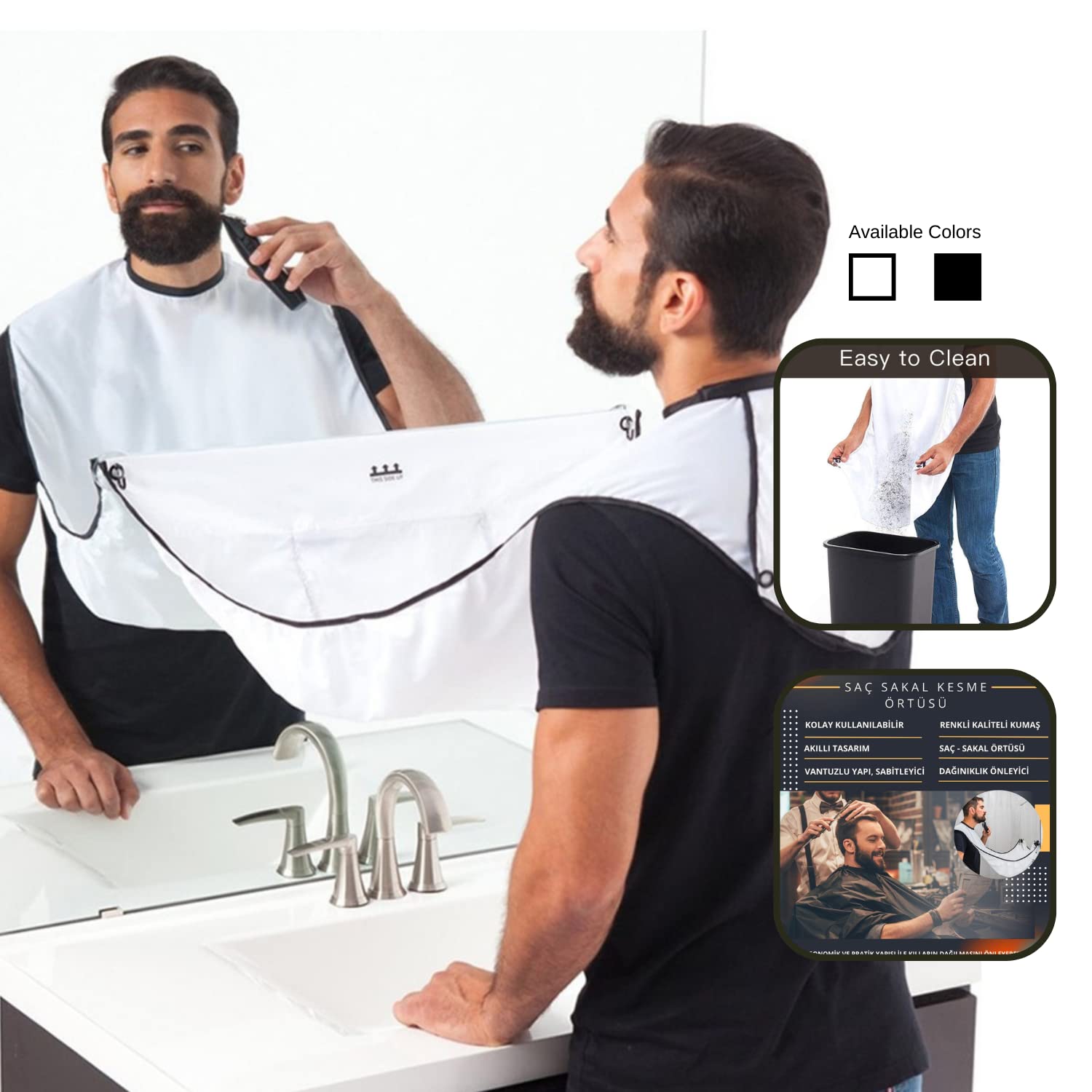 Sakal Önlüğü Sakal Önlüğü - Erkekler Tıraş ve Düzeltme için Sakal Saç Toplayıcı, Yapışmaz Sakal Pelerini Bakım Bezi, Su Geçirmez, 2 Vantuzlu, Erkek/Baba/Koca için Sevgililer Günü Hediyeleri