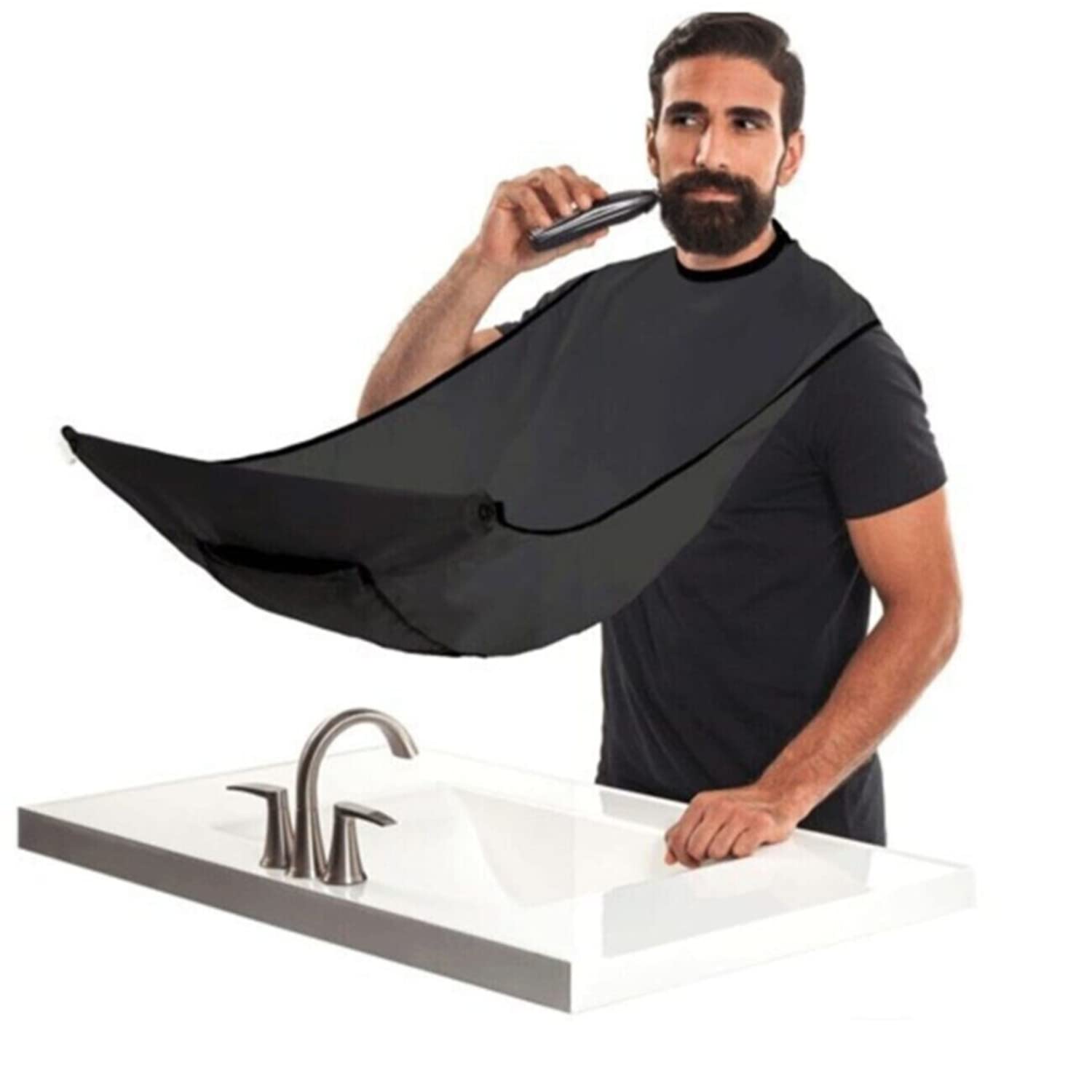 Easyso Renkli Pratik Evde Saç Sakal Tıraş Önlüğü Hijyenik Sakal Kesme Örtüsü Traş Önlüğü SİYAH İpli Tela Kumaş Ergonomik Önlük