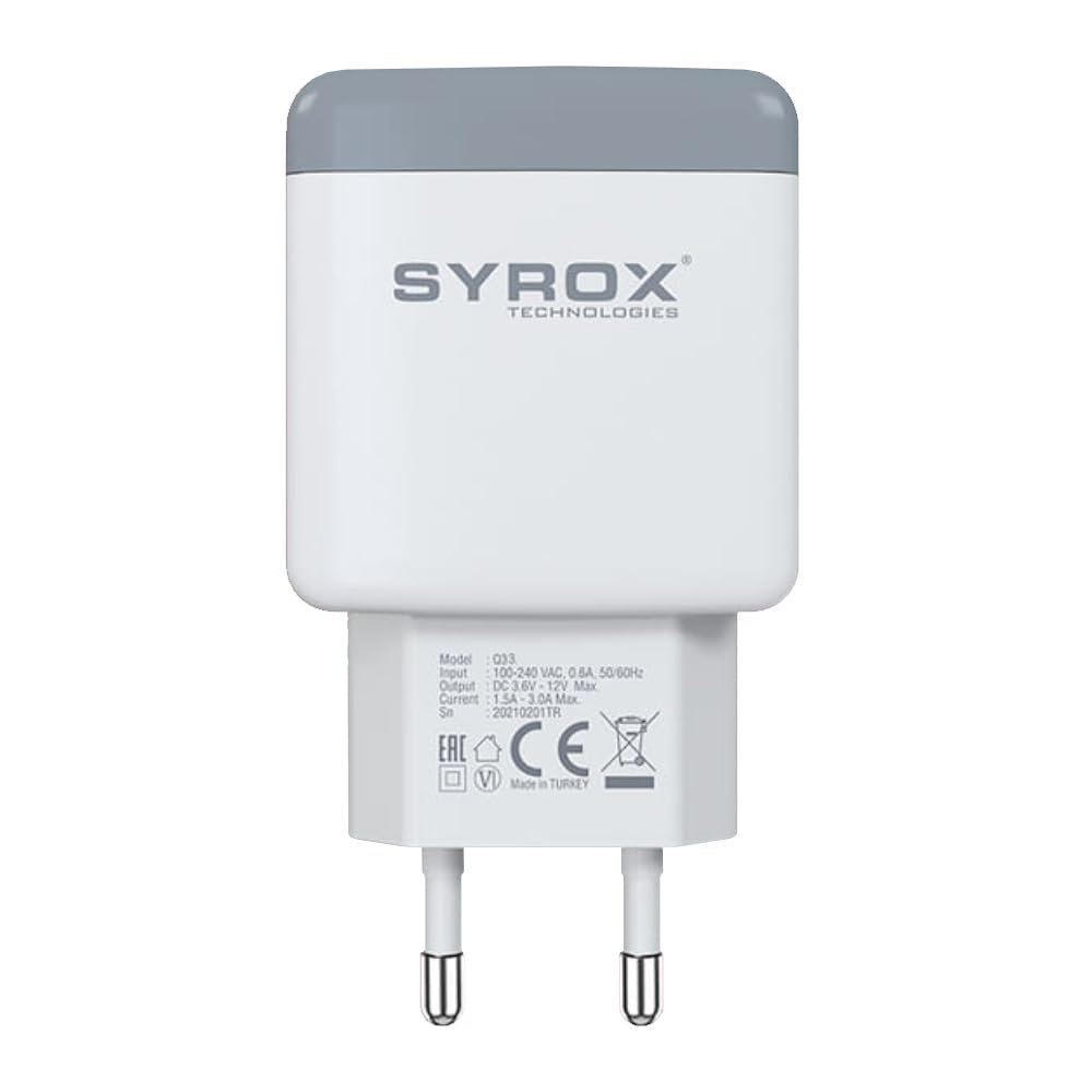 Syrox 18W 3.0A QC şarj adaptörü, hızlı ve güvenli akıllı cihaz
