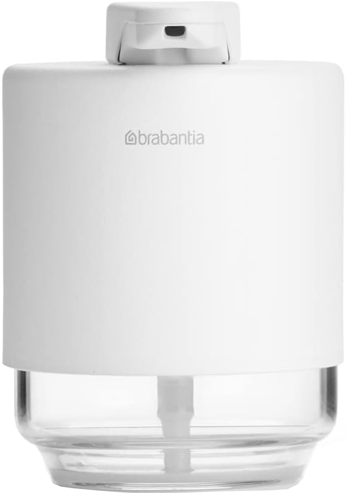 Brabantia Mindset 192 ml El Sabunu Losyon Dispenseri (Mineral Taze Beyaz) Banyo, Mutfak Tezgahı, Damlamaz, Doldurulabilir Cam Elde Yıkama Krem Dispenseri
