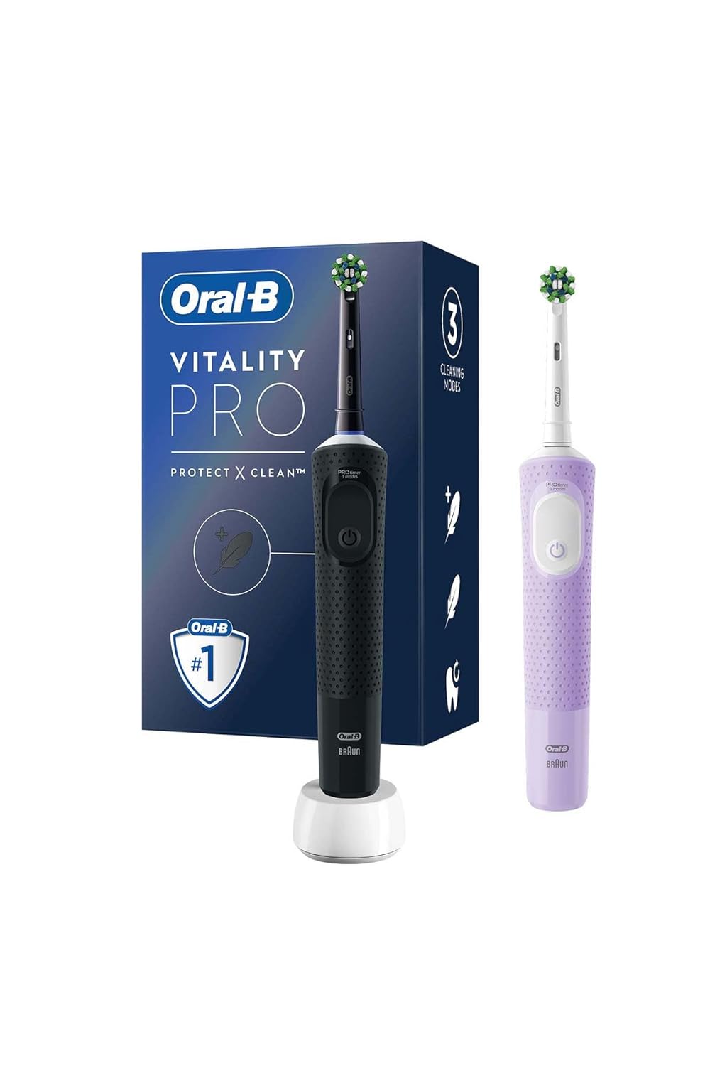 Oral-B Şarjlı/Elektrikli Diş Fırçası Vitality Pro 2'li Siyah&Lila Avantaj Paketi