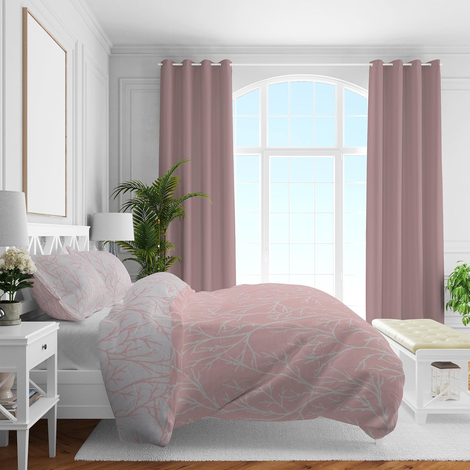 Brielle Düz Pamuk Saten Nevresim Setleri, Pembe, Queen Size