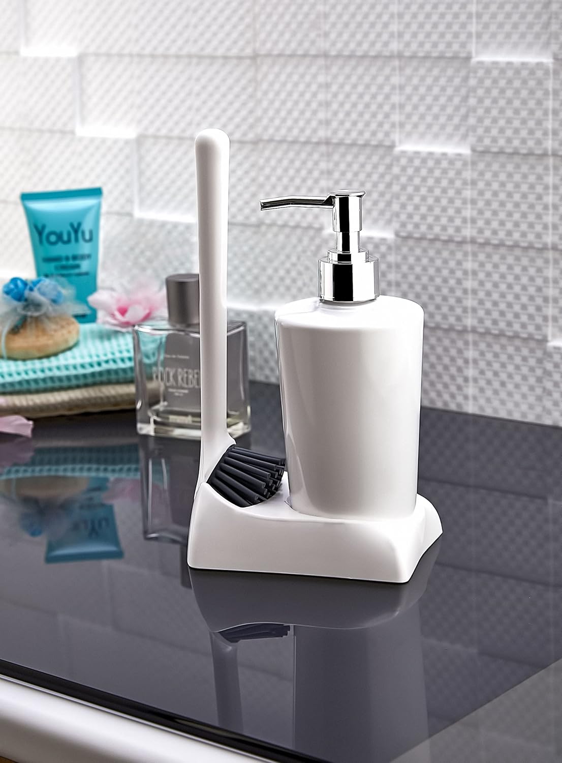 ATA HOME Armona Silikon Fırçalı Mutfak Banyo Sıvı Sabunluk Süngerlik Seti