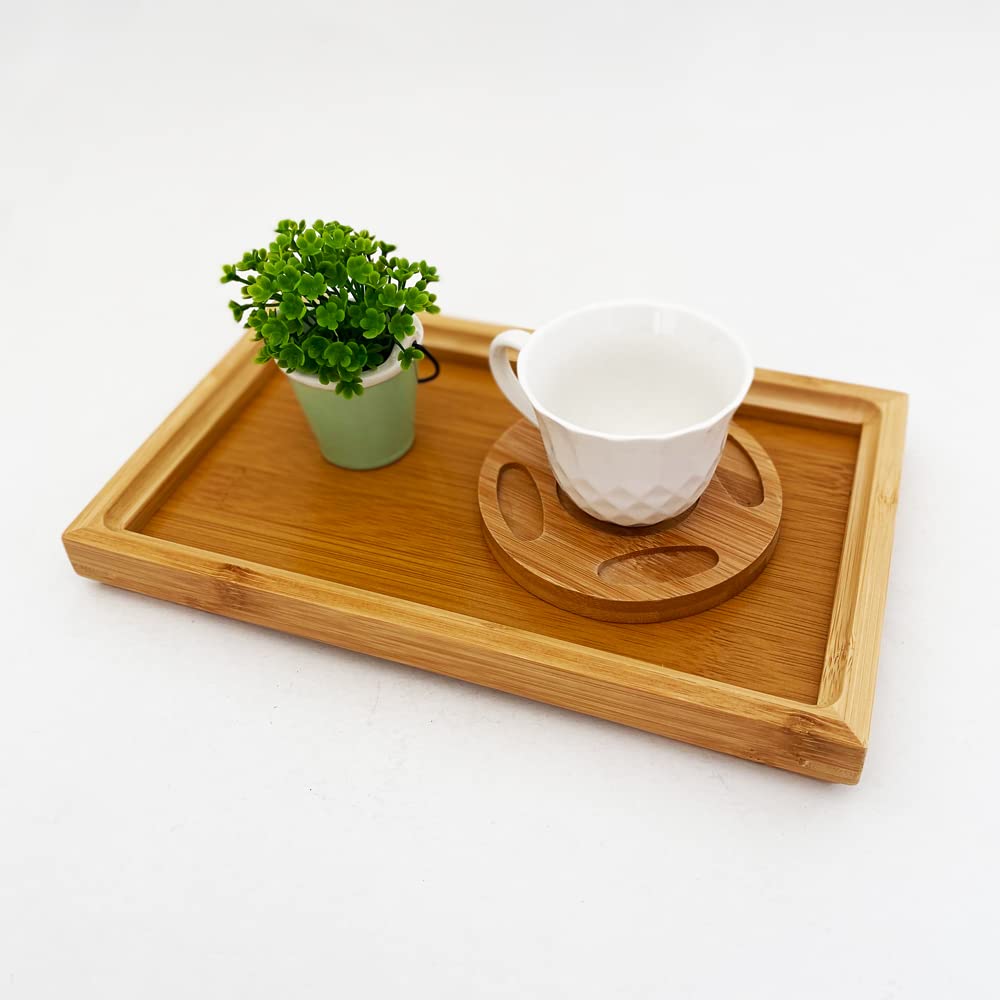 Deconox Bambu Dikdörgen Servis Tepsisi Küçük Boy Tepsi 25cm*15cm*2.6cm