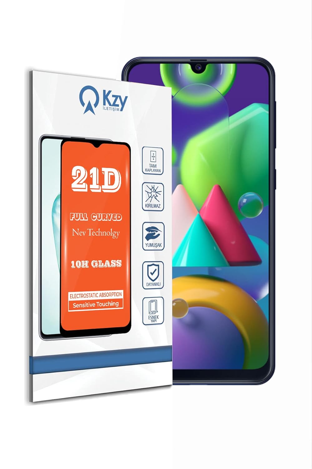 KZY İLETİŞİM Samsung Galaxy M21 ile uyumlu Tam Kaplayan 21D Temperli Ekran Koruyucu Cam