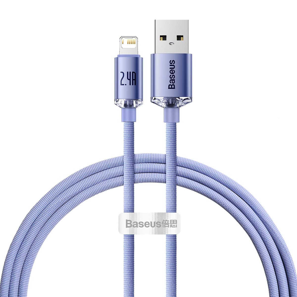 Baseus Crystal Shine, 2.4 A USB-A & Lightning Data ve Şarj Kablosu, 1.2 Metre, Mor, ‎CAJY000005