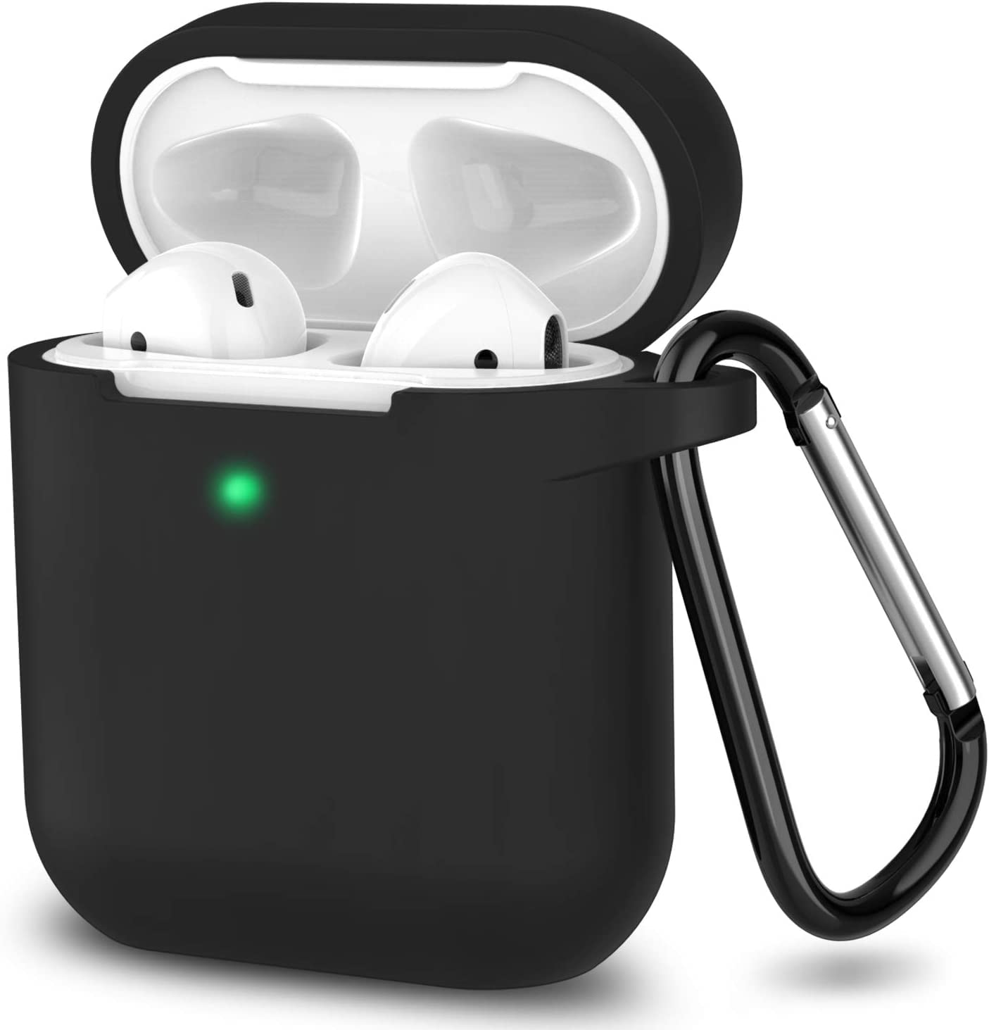 URUCHI Apple AirPods 2.Nesil Kılıf, Tam Koruyucu Özellikli Yumuşak Silikon AirPods Aksesuar Kılıf Apple ile Uyumlu AirPods,Kadın Erkek, Anahtarlıklı Kablosuz ve Kablolu Şarj Özellikli Kılıfı, Siyah