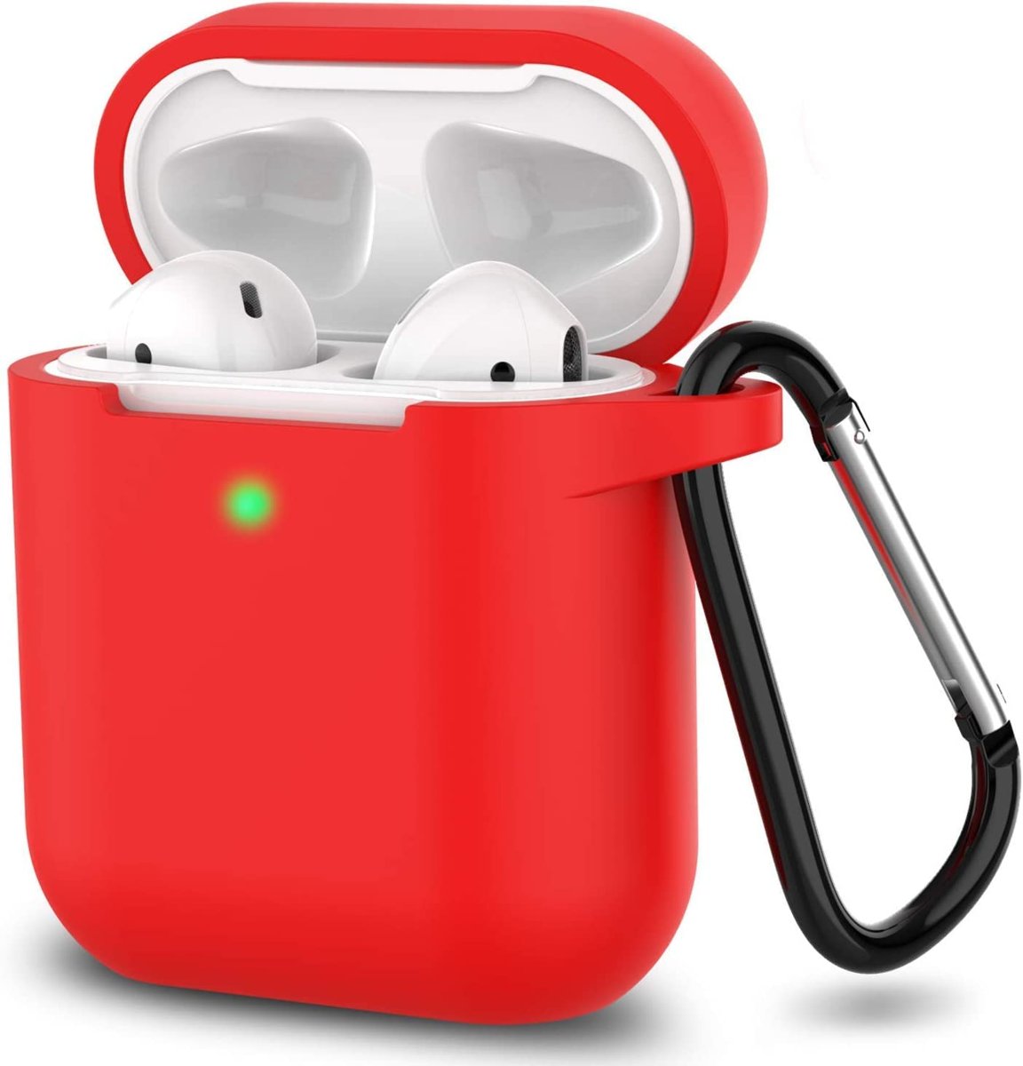 URUCHI AirPods 1/2. Nesil ile Uyumlu İnce ve Hafif Silikon Kılıf, Yumuşak Esnek Tasarım, Anahtarlıklı, Kablolu ve Kablosuz Şarj Uyumlu, Günlük Kullanım Aksesuarı – Kırmızı (A1523 A1722 A1602 A2031 A2032)