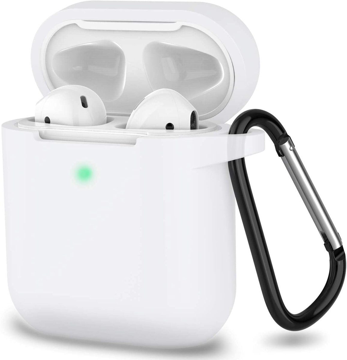URUCHI AirPods 1/2. Nesil ile Uyumlu İnce ve Hafif Silikon Kılıf, Yumuşak Esnek Tasarım, Anahtarlıklı, Kablolu ve Kablosuz Şarj Uyumlu, Günlük Kullanım Aksesuarı – Beyaz (A1523 A1722 A1602 A2031 A2032)
