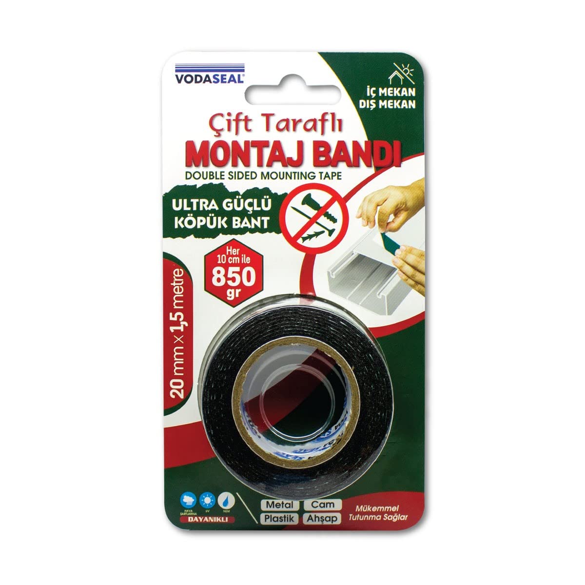 VODASEAL ÇIFT TARAFLI KÖPÜK MON. BANDI 20MM X 1.5 MT - GRİ